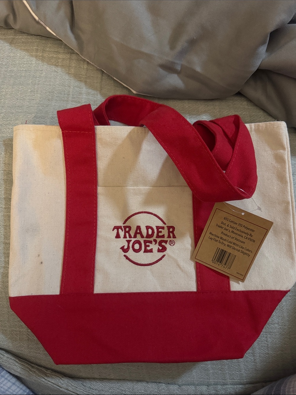 Trader Joe's Red & Natural Canvas Tote
